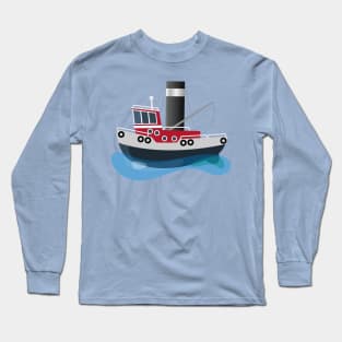 Cute fishing trawler boat cartoon illustration Long Sleeve T-Shirt